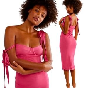 Free People Intimately NWT Raspberry Bustier Slip Dress Midi Tie Straps Large